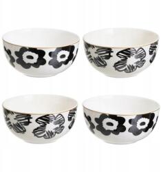 HowHomely Pansy porcelán tál szett, 4×700ml, fehér-fekete, vintage (HH-805853)