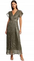 Morgan Arany Színű Ruha Maxi Fodros Nyakkivágással 38 I1G