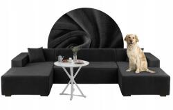 Meble Odnowa U-alakú sarokvédő huzat szett, fekete, velúr, 2+3+4 személyes (5904178301912)