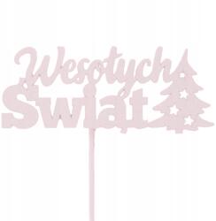 Trend-Deco Rózsaszín csillámos topper, Boldog karácsonyt, fa, ajándék dekoráció (#12976)