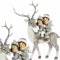 Art-Pol Karácsonyi rénszarvas figura, 19cm, krémszínű, ezüst, műanyag (157183)