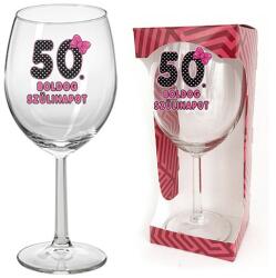 Neves Ajándék Borospohár - Boldog 50. Szülinapot - Masnis Ajándék Nőknek (BOP015)