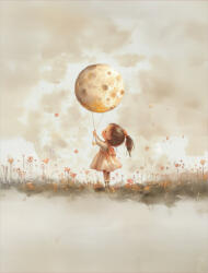 Takoy PANEL Wellsoft polár/fleece gyerek takaró varrásához 145x110 kislány holddal a kezében