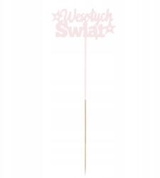 Trend-Deco Boldog karácsonyt topper, fa, rózsaszín csillámpor, 33cm (#12981)