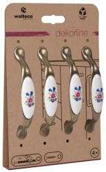 WALTECO Bútor fogantyúkészlet 96 mm-es tengelytávolság antik sárgaréz/porcelán csokor 4 db (WT-7740)