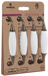 WALTECO Bútor fogantyúkészlet 128 mm-es tengelytávolsággal antik sárgaréz és fehér porcelán 4 db (WT-7741)