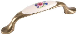 WALTECO Bútor fogantyú csokorral 96 mm-es távolsággal antik sárgaréz/porcelán (WT-84695)