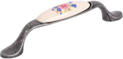 Walteco Bútor fogantyú csokorral 96 mm-es távolsággal antik ezüst/porcelán (WT-7176)