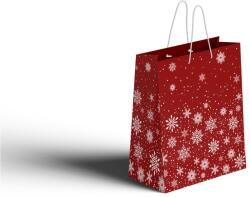  Ajándéktasak 260X120X320 Mm Hópelyhek, Piros, Fehér