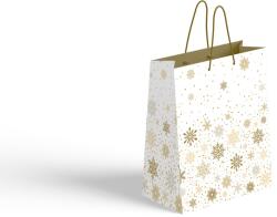  Ajándéktasak 260X120X320 Mm Hópelyhek, Fehér, Arany