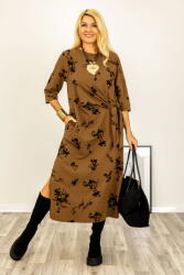 Stella Milani Rochie cu nod intr-o parte imprimata cu flori embosate si catifelate, din jerseu de bumbac camel Talie unica