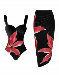 Shein Fekete Egyrészes Fürdőruha Piros Virággal M 1JE