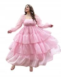 Shein Plus Size Rózsaszín Ruha MIDI Fodrokkal 44 1HO (sz2412062376730837)