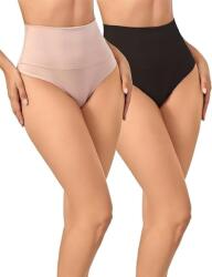 Incessantly Set 2A Tanga Modelatoare Femei , Talie Inalta, Control Abdomen, Coton Modal Ultra-Respirabil, Negru + Bej, Marimea XL