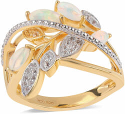  Arannyal Bevont Ezüst Gyűrű Etiópiai Opállal és Fehér Topázzal, ROS713/57