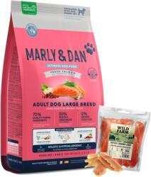  marka niezdefiniowana Marly & Dan felnőtt nagytestű kutyáknak friss lazacos, holisztikus és hipoallergén 12 kg száraz eledel + WILD FARM puha csirkemell 500 g jutalomfalat