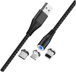 Maxlife Mágneses adatkábel Maxlife, MXUC-02, USB - Lightning + USB-C + microUSB 1, 0 m 2A, Fekete