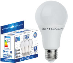 OPTONICA LED műanyag izzó, 3 darabos csomag, E27, A60, 5 év garancia (1735)