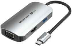 Vention USB-C -> Displayport/HDMI x 2/USB 3.0 x 2/USB 2.0/RJ45/SD/TF/PD MST (0, 15m Szürke Aluminum Ötvözet) Dokkoló (TQWHB) - bbmarket