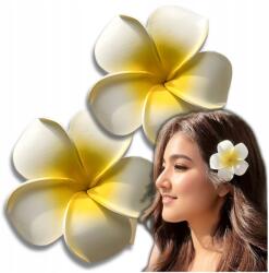 EdiBazzar Hawaii virágos hajcsat szett, 2db, fehér, 7cm, boho stílus (Zestaw 2 spinek kwiat hawajski biały lotos)
