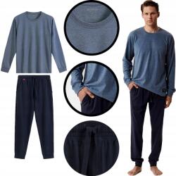 Atlantic meleg férfi pizsama Prémium bársonyos kényelem kék melange XL