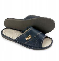 Nowo Férfi Papucs, Size 41-46, sötétkék, öko bőr, természetes bőr talpbetét (M-2060)