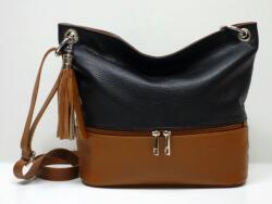 Genuine Női válltáska: fekete-konyakbarna bőr, 2 rekeszes (1117926)