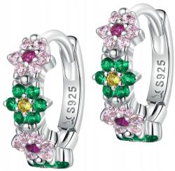 Trusky Fülbevaló, ezüst, virágok, kerek strasszok, S925, 1.2cm magas (kolczyki)