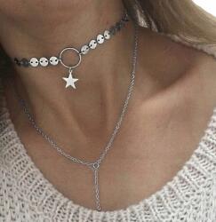  Ezüst színű női choker nyaklánc, többsoros, boho stílusú, ékszerfém (Srebrny damski naszyjnik choker multi długi)