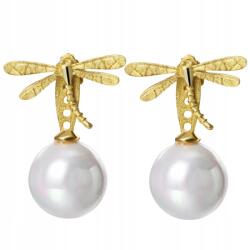 Trusky Fülbevaló, arany, gyöngy, szitakötő, ezüst S925 (kolczyki)