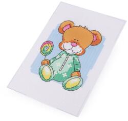 Fashion Keresztszemes hímzés szett, cérnával, tűvel, 14x20cm, 020736, mackó