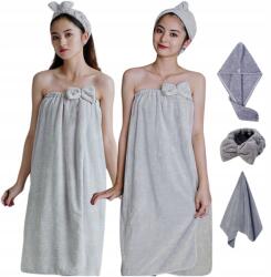 MAKOIA fürdőlepedő szett, 95×135cm, szürke, mikroszálas, törölköző, turbán, hajpánt (sauna hammam duży ręcznik wafel tunika zestaw)