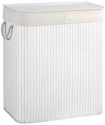 Songmics Coș de rufe bambus, 2 compartimente, 100L, alb, capac cu cle (LCB64WT)