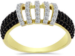  Elegáns Aranyozott Ezüst Gyűrű - Fekete Spinell és Fehér Topáz