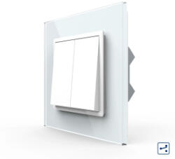 LIVOLO Intrerupator Dublu Mecanic Cap Cruce LIVOLO cu Rama din Sticla Alb (VL-2FCMM10A-W)