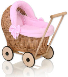  Fonott babakocsi rózsaszín ágyneművel és puha béléssel - natúr - pepita - 37 047 Ft