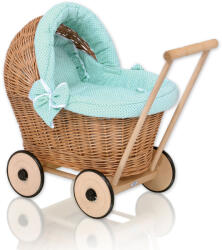  Fonott babakocsi menta színű ágyneművel és puha béléssel - natúr - pepita - 37 048 Ft