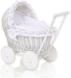  Fonott babakocsi hímzett ágyneművel és puha béléssel - fehér