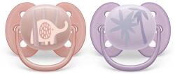 Philips Залъгалки Philips Avent - Ultra Soft, с декорация Слонче и Палми с кутия за стерилизиране, 0-6 m, 2 броя (00A.0515.014)