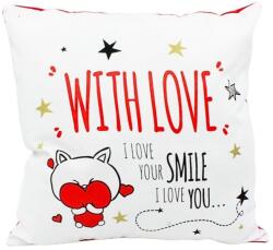 Nekupto díszpárna - "With Love / I Love Your Smile", 30x30 cm, pamut (NKDC6PLW008)