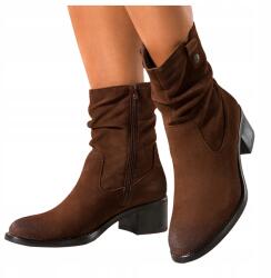 Sergio Leone Női Barna Bőr Bokacsizma, Size 37, széles sarok, díszített (7098730000370)