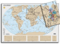  Kaparós világtérkép magyar nyelven - keretezve, tűzdelhető lekaparható térkép 84 x 57 cm