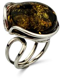  Állítható ezüst gyűrű, zöld borostyánnal, 925, doboz - allegro - 30 270 Ft