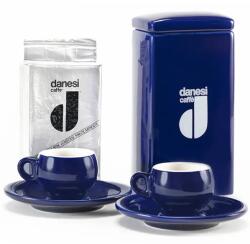 Danesi Duo Plus Set Blue - Sötét kávékazetta 250 g + 2 csésze és 2 csészealj - kék