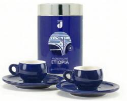 Danesi Duo Plus szett Kék Etiópia gabona - Sötét kazettás kávébabok 250 g + 2 csésze és 2 csészealj - kék