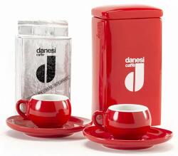 Danesi Duo Plus szett piros - sötét kávés kazetta 250 g + 2 csésze és 2 csészealj - piros