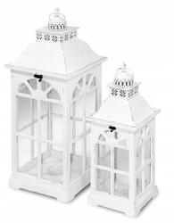 Artpol 2db Fa lámpás szett, fehér, vintage stílus, üvegfalakkal (74249)