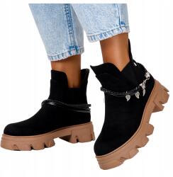 Casu Fekete Platformos Bokacsizma, Size 37, ökológiai velúr, platform, szőrme bélés (G22WX23/B)