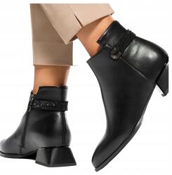 Casu Fekete Női Bokacsizma, Size 37, ökológiai bőr, strasszokkal díszített (7085050000371)