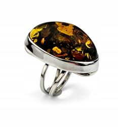  Ezüst gyűrű, zöld borostyán, 925, állítható